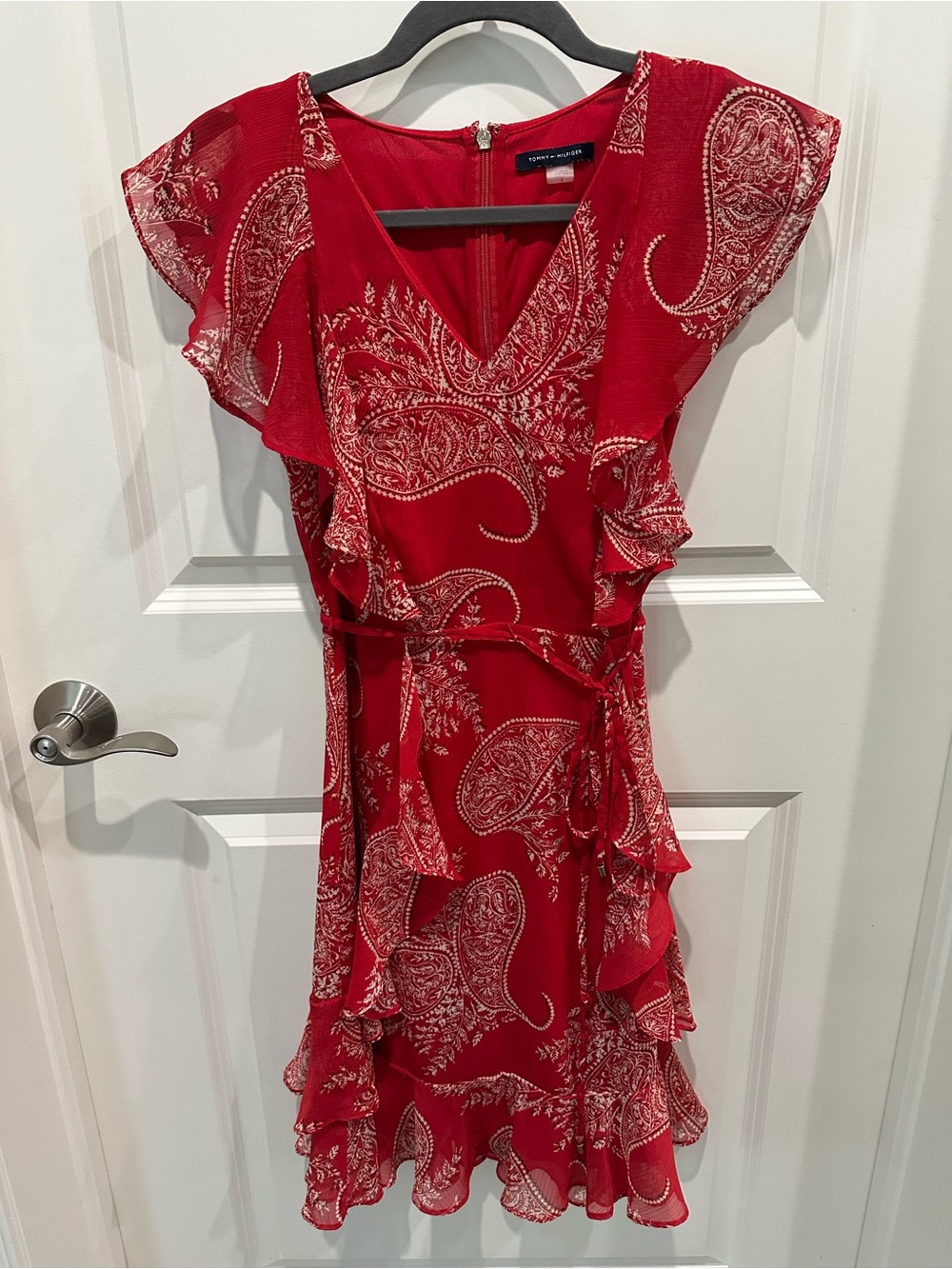 Tommy Hilfiger Red Paisley Ruffle Midi Dress
